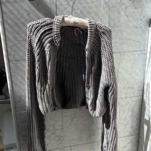 Free People Gray Chunky Button-Front Knit Cardigan